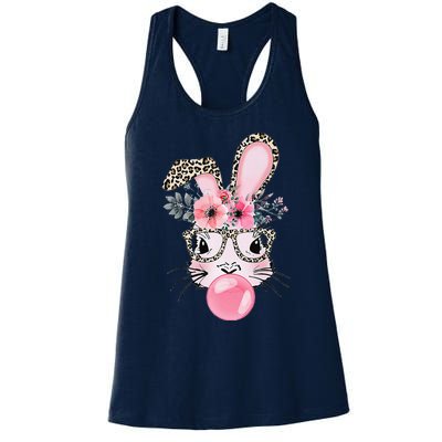 Cute Bunny With Leopard Glasses Bubblegum Easter Day Women's Racerback Tank