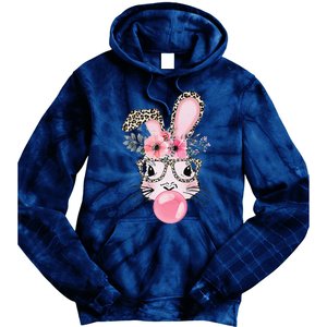 Cute Bunny With Leopard Glasses Bubblegum Easter Day Tie Dye Hoodie