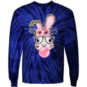 Cute Bunny With Leopard Glasses Bubblegum Easter Day Tie-Dye Long Sleeve Shirt