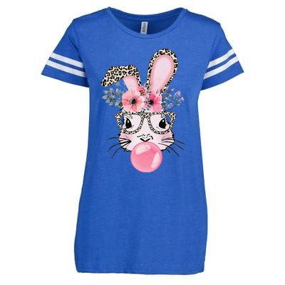 Cute Bunny With Leopard Glasses Bubblegum Easter Day Enza Ladies Jersey Football T-Shirt