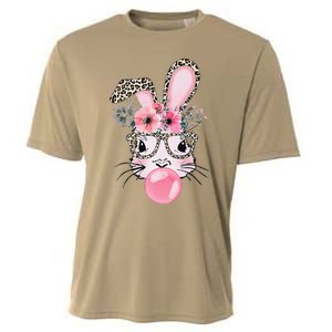 Cute Bunny With Leopard Glasses Bubblegum Easter Day Cooling Performance Crew T-Shirt