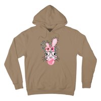 Cute Bunny With Leopard Glasses Bubblegum Easter Day Hoodie