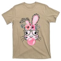 Cute Bunny With Leopard Glasses Bubblegum Easter Day T-Shirt