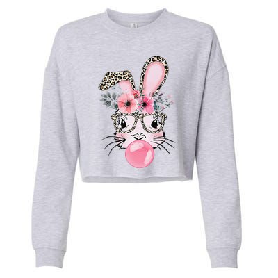 Cute Bunny With Leopard Glasses Bubblegum Easter Day Cropped Pullover Crew