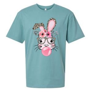 Cute Bunny With Leopard Glasses Bubblegum Easter Day Sueded Cloud Jersey T-Shirt