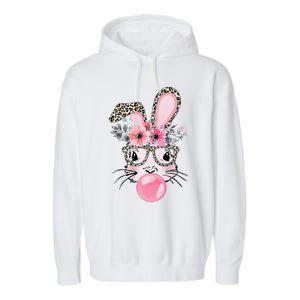 Cute Bunny With Leopard Glasses Bubblegum Easter Day Garment-Dyed Fleece Hoodie