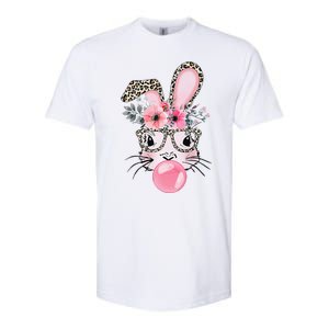 Cute Bunny With Leopard Glasses Bubblegum Easter Day Softstyle CVC T-Shirt