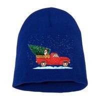 Cute Bulldog With Vintage Red Pickup Truck Christmas Tree Gift Short Acrylic Beanie