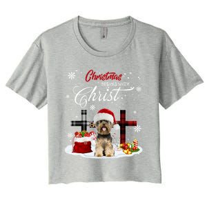 Christmas Begins With Christ Yorkie Christmas Cross Cute Gift Women's Crop Top Tee