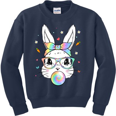 Cute Bunny With Tie Dye Glasses Bubblegum Easter Day Kids Sweatshirt