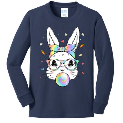 Cute Bunny With Tie Dye Glasses Bubblegum Easter Day Kids Long Sleeve Shirt