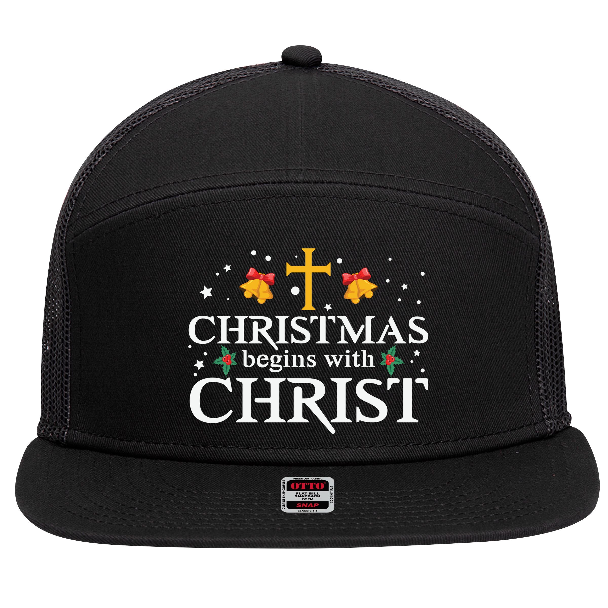 Christmas Begins With Christ 7 Panel Mesh Trucker Snapback Hat