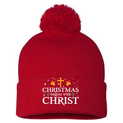 Christmas Begins With Christ Pom Pom 12in Knit Beanie