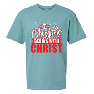 Christmas Begins With Christ Christian Religious Gift Sueded Cloud Jersey T-Shirt