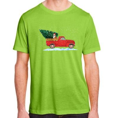 Cute Bulldog With Vintage Red Pickup Truck Christmas Tree Cool Gift Adult ChromaSoft Performance T-Shirt