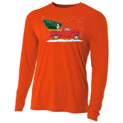 Cute Bulldog With Vintage Red Pickup Truck Christmas Tree Cool Gift Cooling Performance Long Sleeve Crew