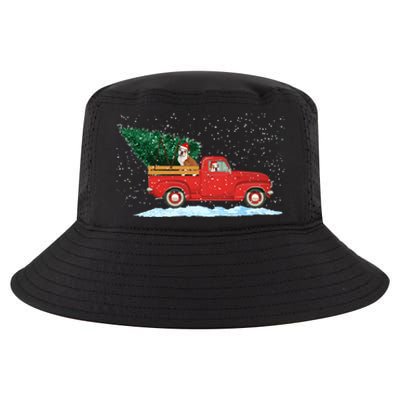 Cute Bulldog With Vintage Red Pickup Truck Christmas Tree Cool Gift Cool Comfort Performance Bucket Hat