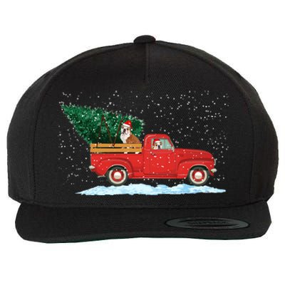 Cute Bulldog With Vintage Red Pickup Truck Christmas Tree Cool Gift Wool Snapback Cap