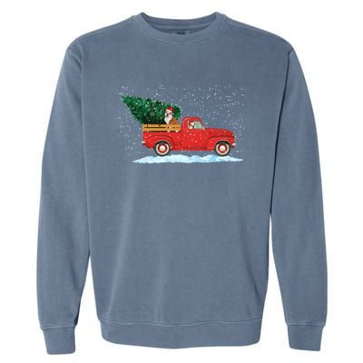 Cute Bulldog With Vintage Red Pickup Truck Christmas Tree Cool Gift Garment-Dyed Sweatshirt