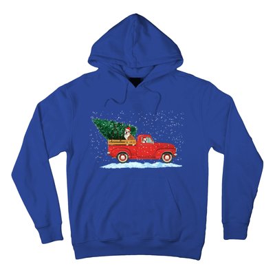 Cute Bulldog With Vintage Red Pickup Truck Christmas Tree Cool Gift Hoodie