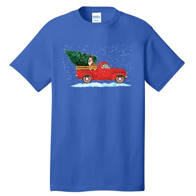 Cute Bulldog With Vintage Red Pickup Truck Christmas Tree Cool Gift Tall T-Shirt