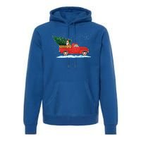 Cute Bulldog With Vintage Red Pickup Truck Christmas Tree Cool Gift Premium Hoodie