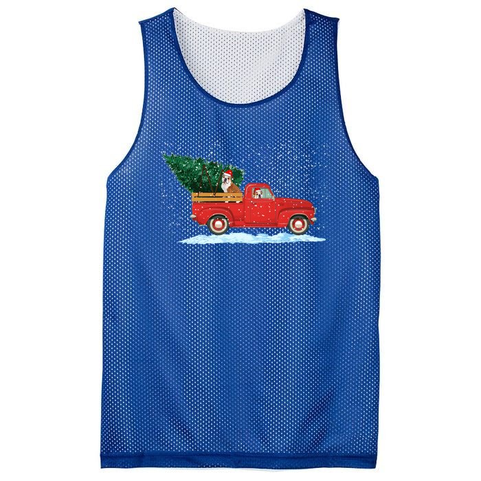 Cute Bulldog With Vintage Red Pickup Truck Christmas Tree Cool Gift Mesh Reversible Basketball Jersey Tank