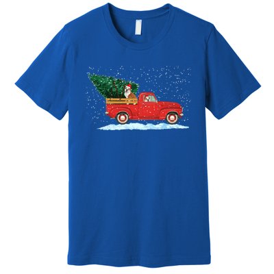 Cute Bulldog With Vintage Red Pickup Truck Christmas Tree Cool Gift Premium T-Shirt