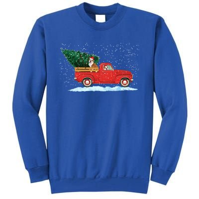 Cute Bulldog With Vintage Red Pickup Truck Christmas Tree Cool Gift Tall Sweatshirt