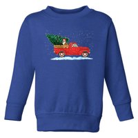 Cute Bulldog With Vintage Red Pickup Truck Christmas Tree Cool Gift Toddler Sweatshirt