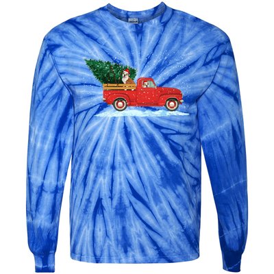 Cute Bulldog With Vintage Red Pickup Truck Christmas Tree Cool Gift Tie-Dye Long Sleeve Shirt