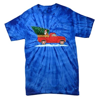 Cute Bulldog With Vintage Red Pickup Truck Christmas Tree Cool Gift Tie-Dye T-Shirt