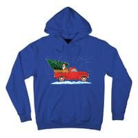 Cute Bulldog With Vintage Red Pickup Truck Christmas Tree Cool Gift Tall Hoodie