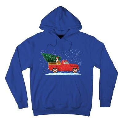 Cute Bulldog With Vintage Red Pickup Truck Christmas Tree Cool Gift Tall Hoodie