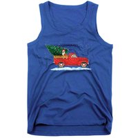 Cute Bulldog With Vintage Red Pickup Truck Christmas Tree Cool Gift Tank Top