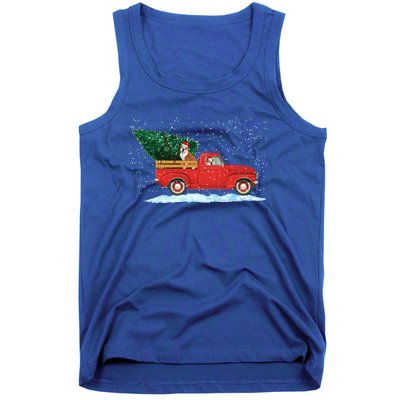 Cute Bulldog With Vintage Red Pickup Truck Christmas Tree Cool Gift Tank Top