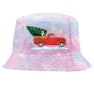 Cute Bulldog With Vintage Red Pickup Truck Christmas Tree Cool Gift Tie-Dyed Bucket Hat