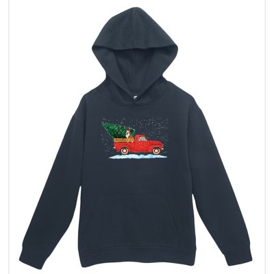 Cute Bulldog With Vintage Red Pickup Truck Christmas Tree Cool Gift Urban Pullover Hoodie