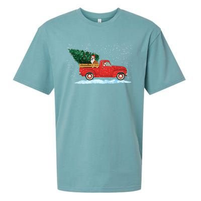 Cute Bulldog With Vintage Red Pickup Truck Christmas Tree Cool Gift Sueded Cloud Jersey T-Shirt