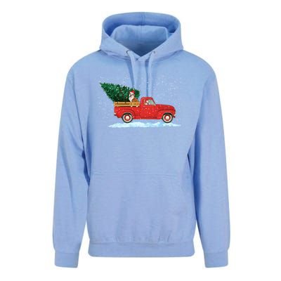 Cute Bulldog With Vintage Red Pickup Truck Christmas Tree Cool Gift Unisex Surf Hoodie