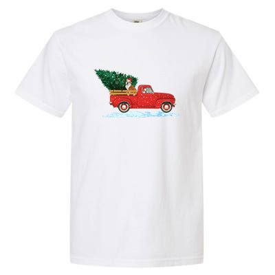 Cute Bulldog With Vintage Red Pickup Truck Christmas Tree Cool Gift Garment-Dyed Heavyweight T-Shirt