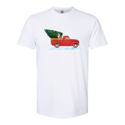 Cute Bulldog With Vintage Red Pickup Truck Christmas Tree Cool Gift Softstyle CVC T-Shirt