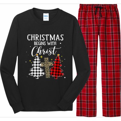 Christmas Begins With Christ Jesus Cross Christian Sweater Great Gift Long Sleeve Pajama Set