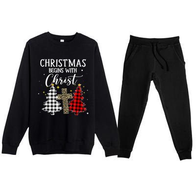 Christmas Begins With Christ Jesus Cross Christian Sweater Great Gift Premium Crewneck Sweatsuit Set