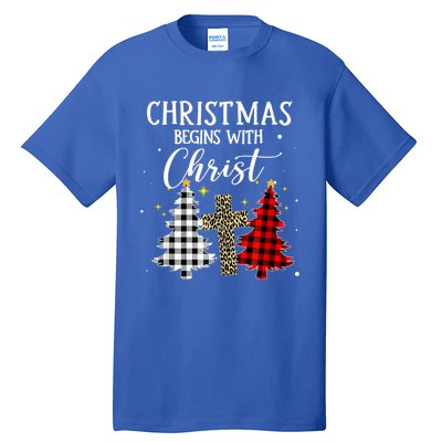 Christmas Begins With Christ Jesus Cross Christian Sweater Great Gift Tall T-Shirt