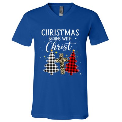 Christmas Begins With Christ Jesus Cross Christian Sweater Great Gift V-Neck T-Shirt