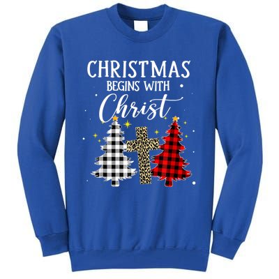 Christmas Begins With Christ Jesus Cross Christian Sweater Great Gift Tall Sweatshirt