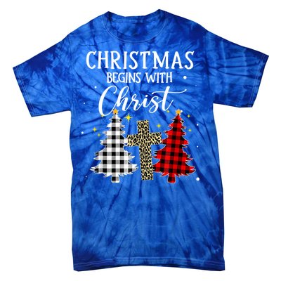 Christmas Begins With Christ Jesus Cross Christian Sweater Great Gift Tie-Dye T-Shirt