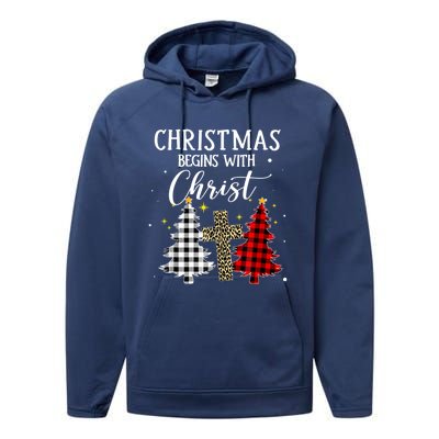 Christmas Begins With Christ Jesus Cross Christian Sweater Great Gift Performance Fleece Hoodie