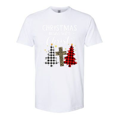 Christmas Begins With Christ Jesus Cross Christian Sweater Great Gift Softstyle® CVC T-Shirt